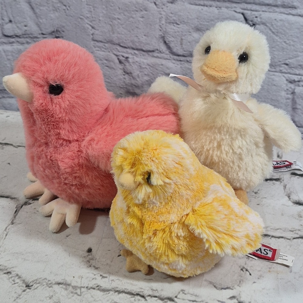 Douglas Baby Birds Plush Lot Ofโ 3 Yellow Duckling Colorful Chicks Super Soft
